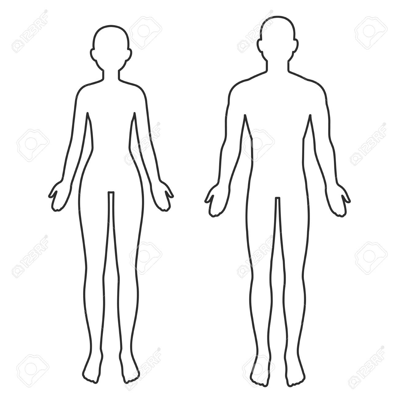 Male And Female Body Silhouette Outline. Blank Anatomy Template within Free Printable Female Body Outline