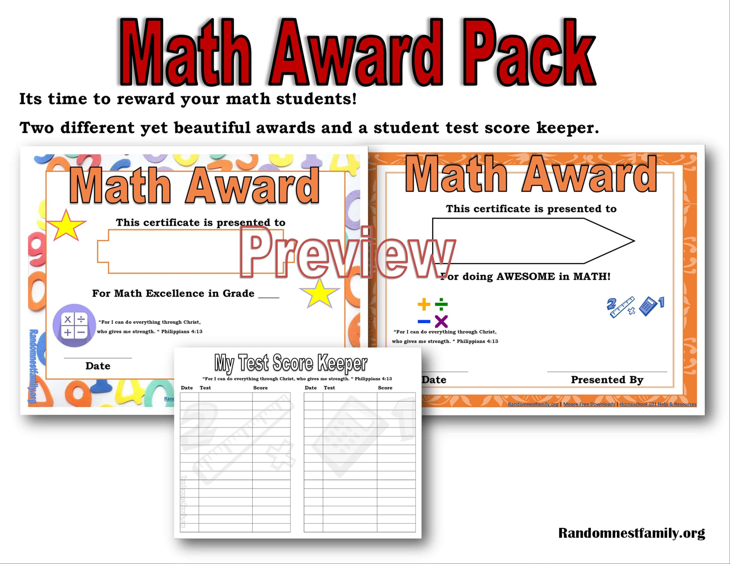 Math Award Pack-Free Printable for Free Printable Math Awards For Students