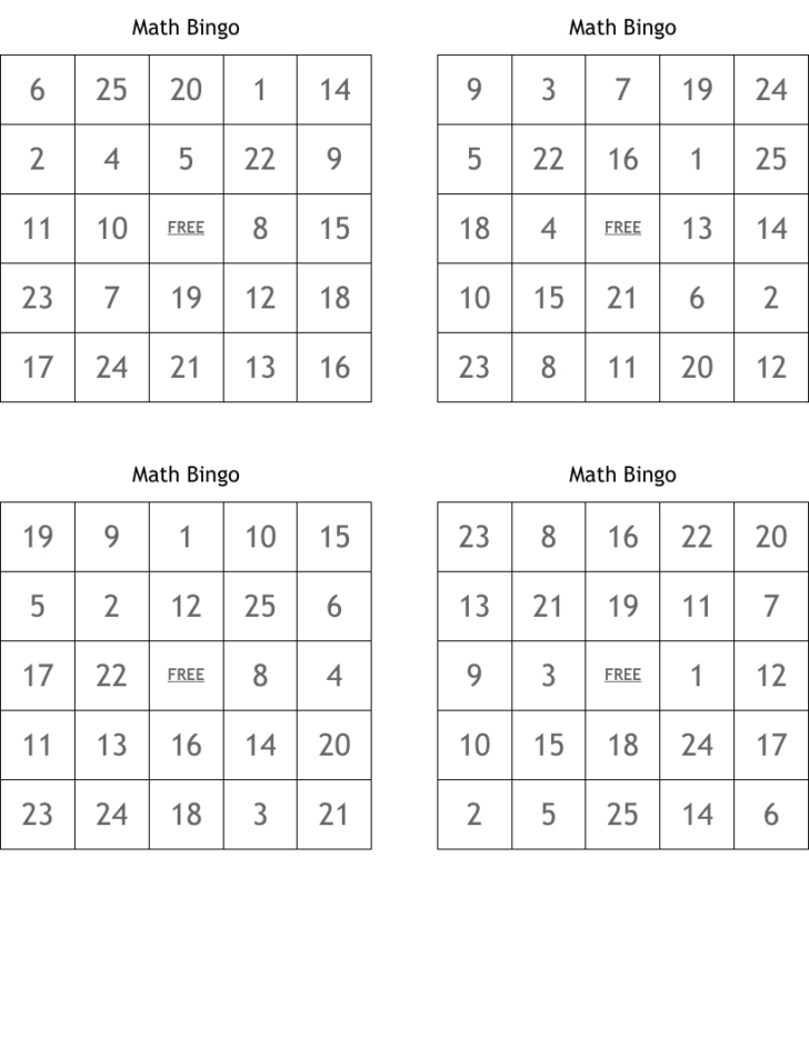 Free Printable Math Bingo