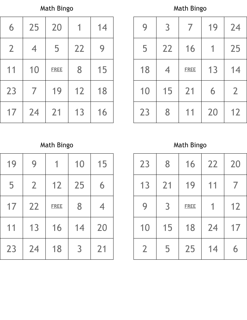 Math Bingo - Wordmint within Free Printable Math Bingo