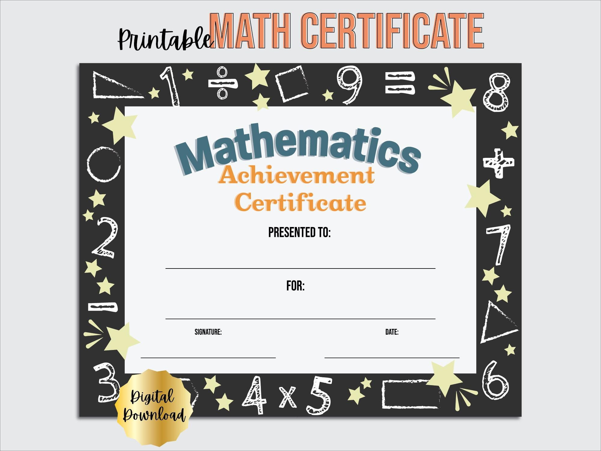 Math Certificate Award Of Recognition Template, Editable Pdf inside Free Printable Math Certificates