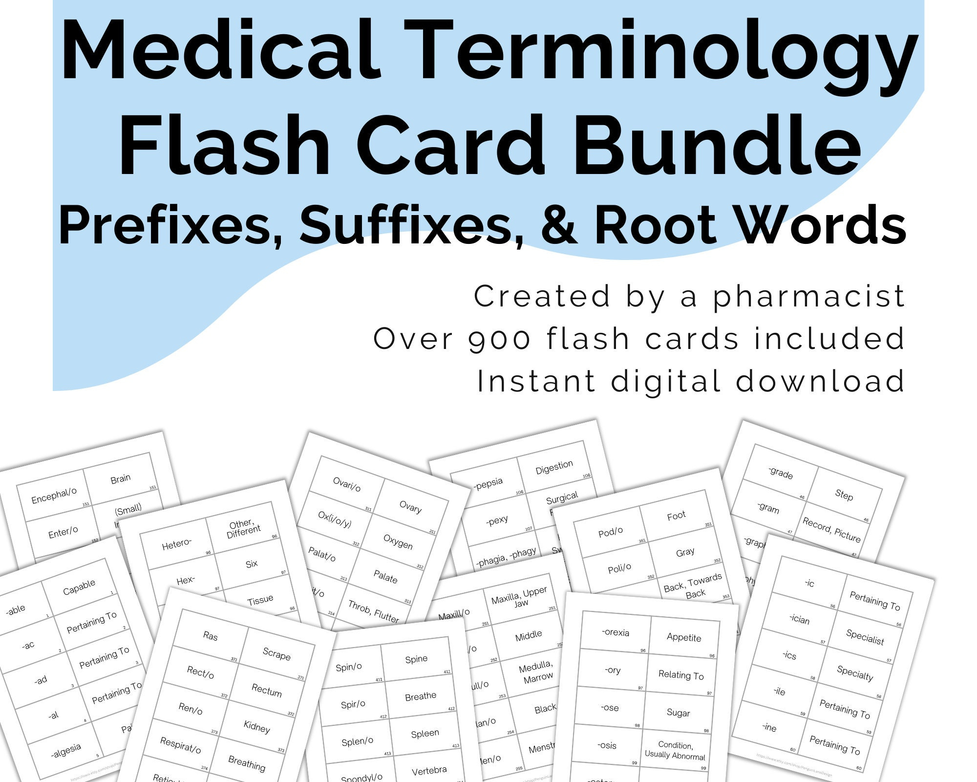 Medical Terminology Printable Digital Download Bundle, Root Words within Flashcards For Medical Terminology Free Printable