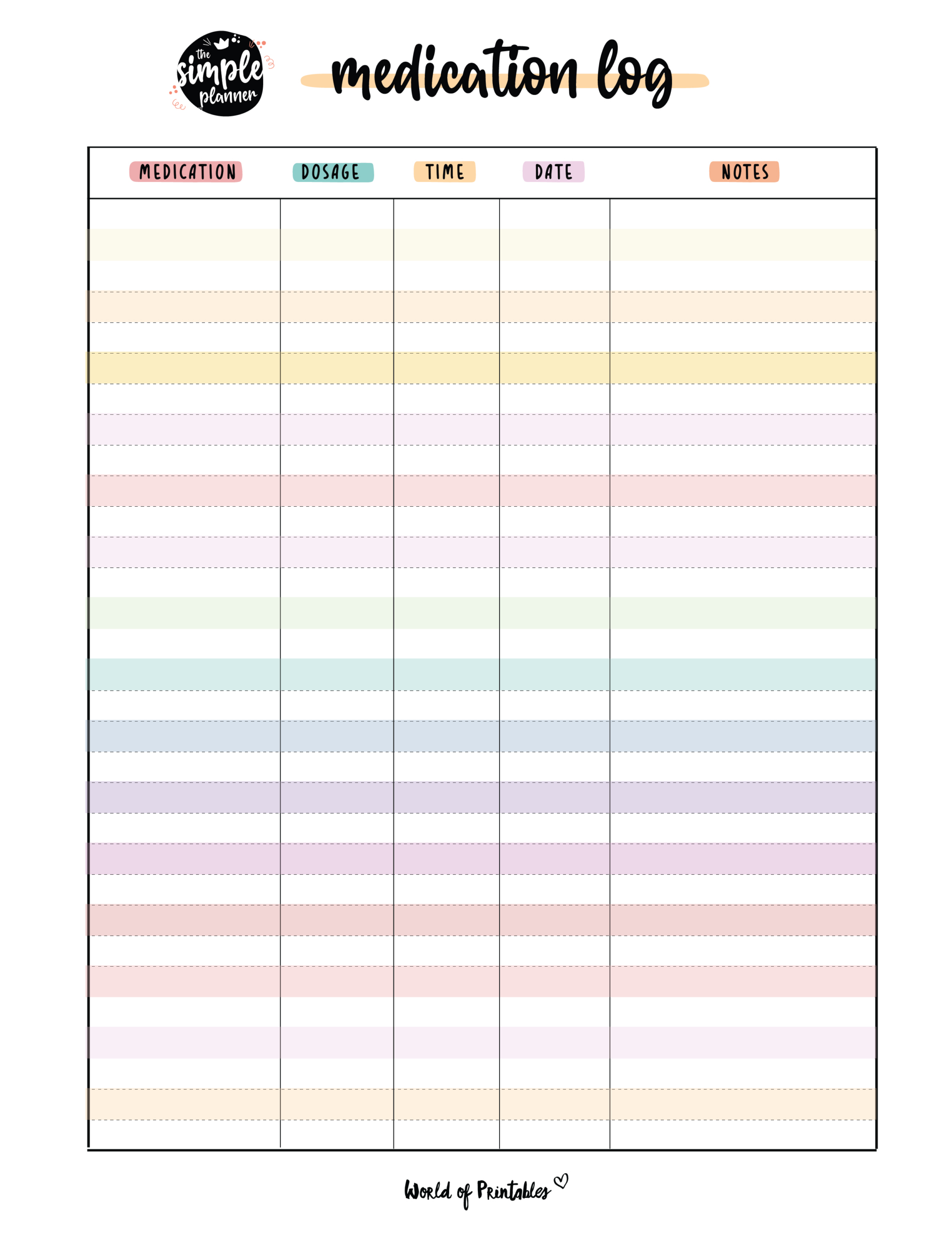 Medication Log - 8 Of The Best Templates - World Of Printables intended for Free Printable Medicine List