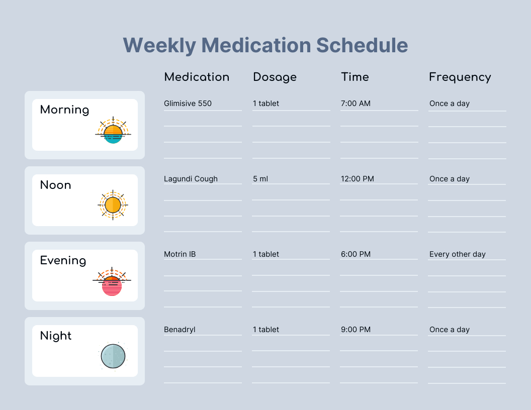 Medication Schedule Template - Venngage with regard to Free Medication Schedule Template
