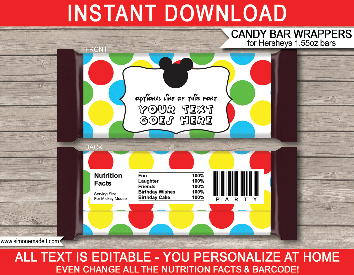 Mickey Mouse Hershey Candy Bar Wrappers Template within Free Candy Wrapper Template
