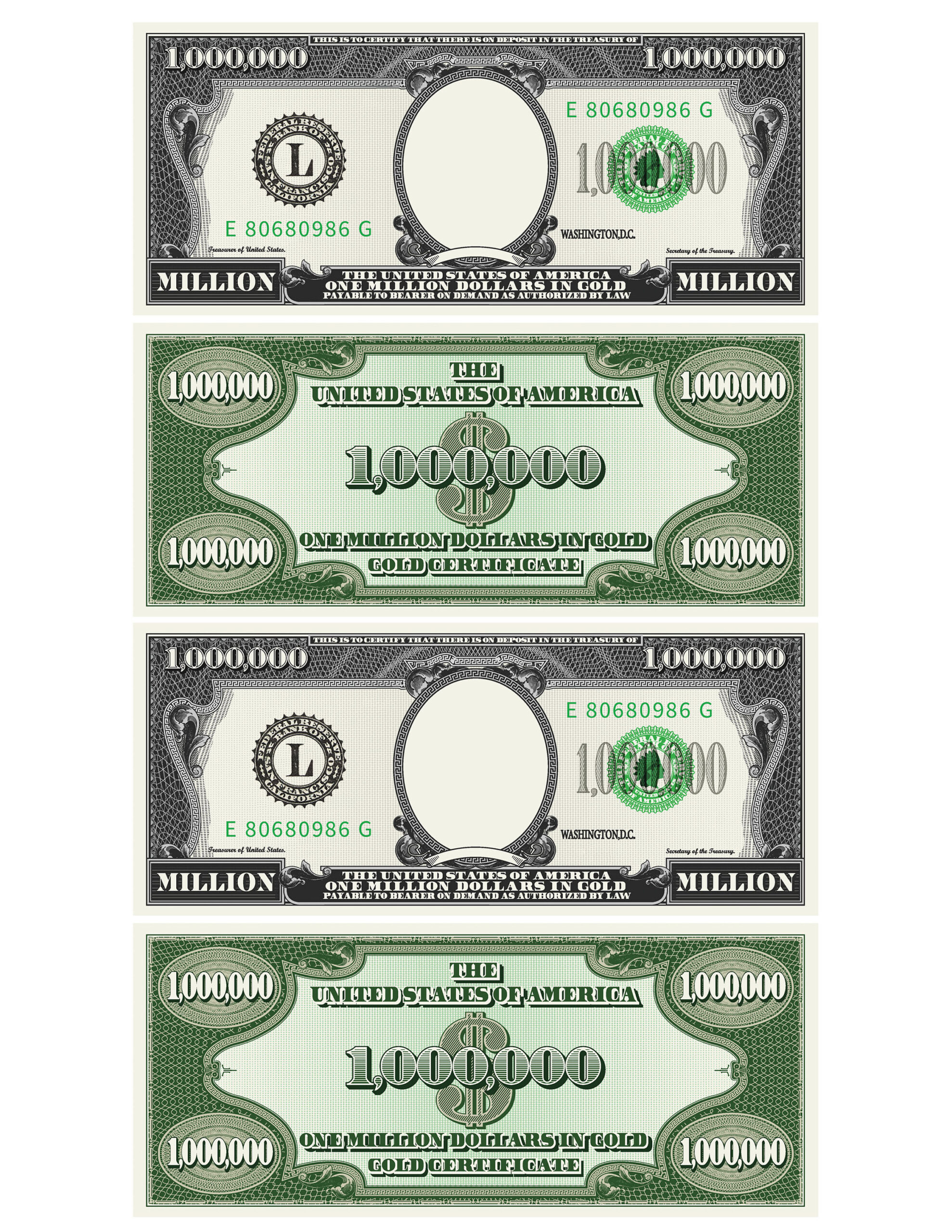 Million Dollar Bill Template - 4 Echte Dollarscheine Im A4-Lauf for Printable One Million Dollar Bill