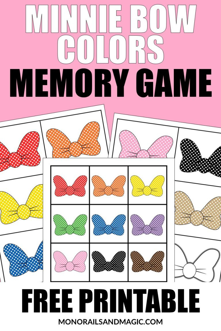 Minnie Bow Colors Memory Game Free Printable - Monorails And Magic with regard to Free Printable Minnie Mouse Bow Template