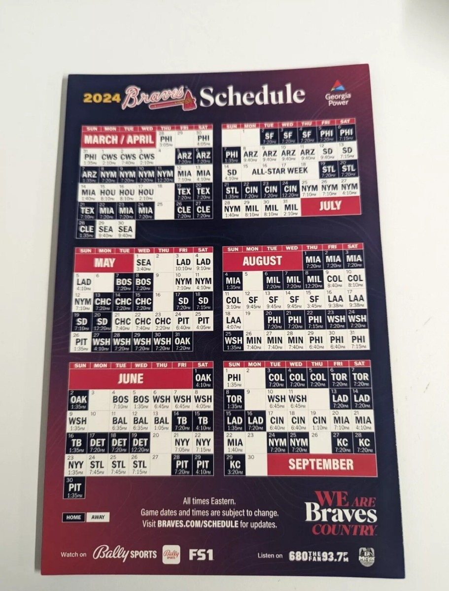 Mlb Atlanta Braves 2024 Magnet Schedule — New - Ready To Ship | Ebay with Free Printable Atlanta Braves Schedule