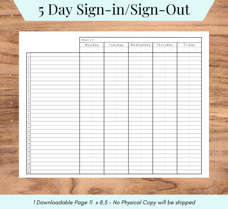 Free Printable Weekly Sign in and Out Sheets For Daycare