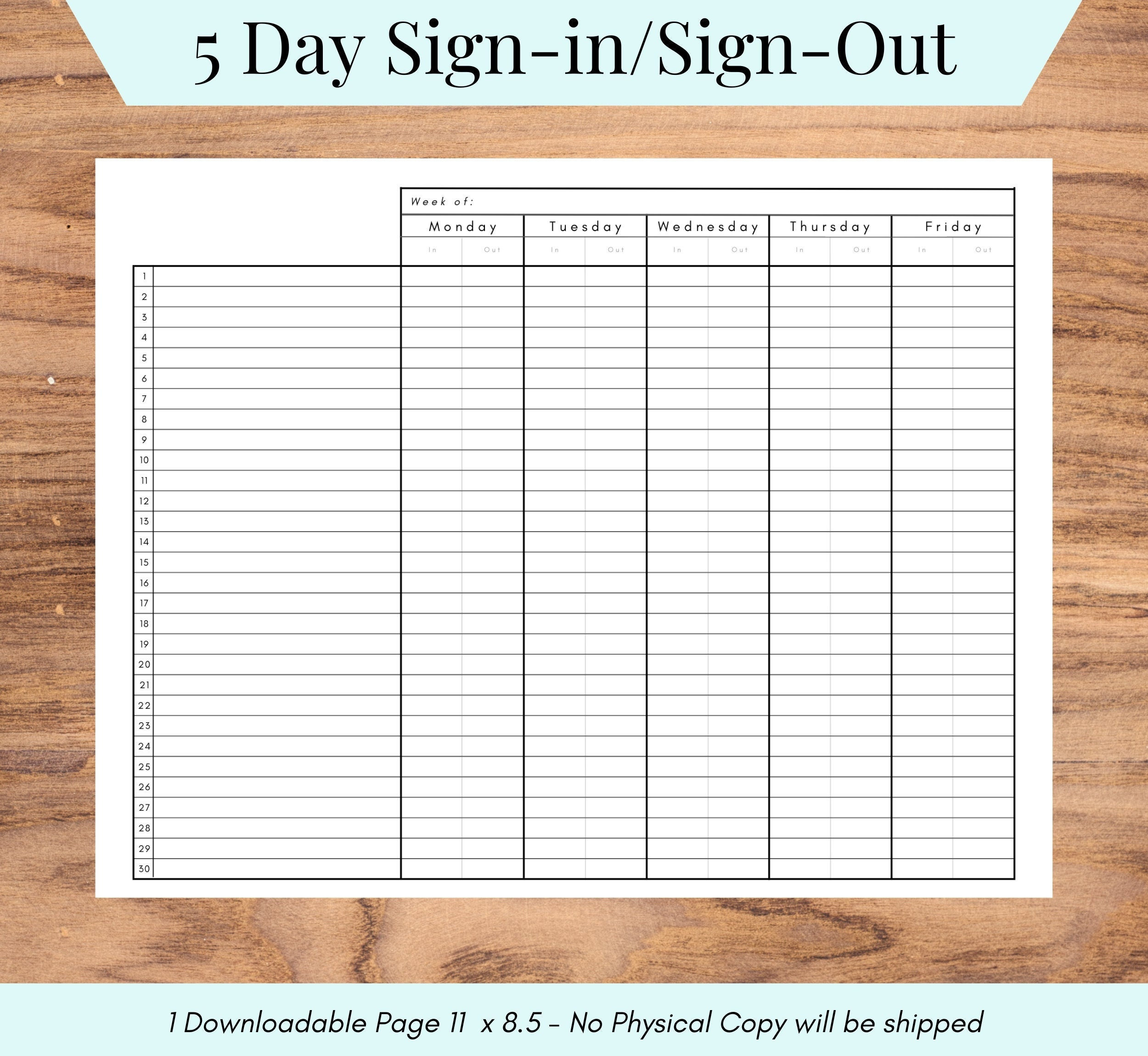 Mon-Fri Sign-In Template, Printable Sign-In And Sign-Out Sheet within Free Printable Weekly Sign in and Out Sheets For Daycare