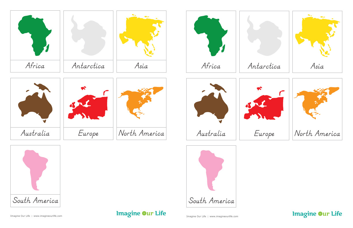 Montessori Continents Map &amp;amp; Quietbook With 3-Part Cards | Imagine in Continents Montessori Free Printables