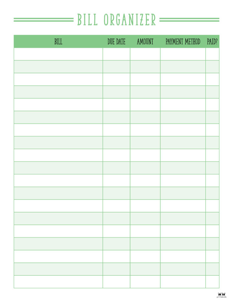 Monthly Bill Organizers - 18 Free Printables | Printabulls regarding Free Bill Printables