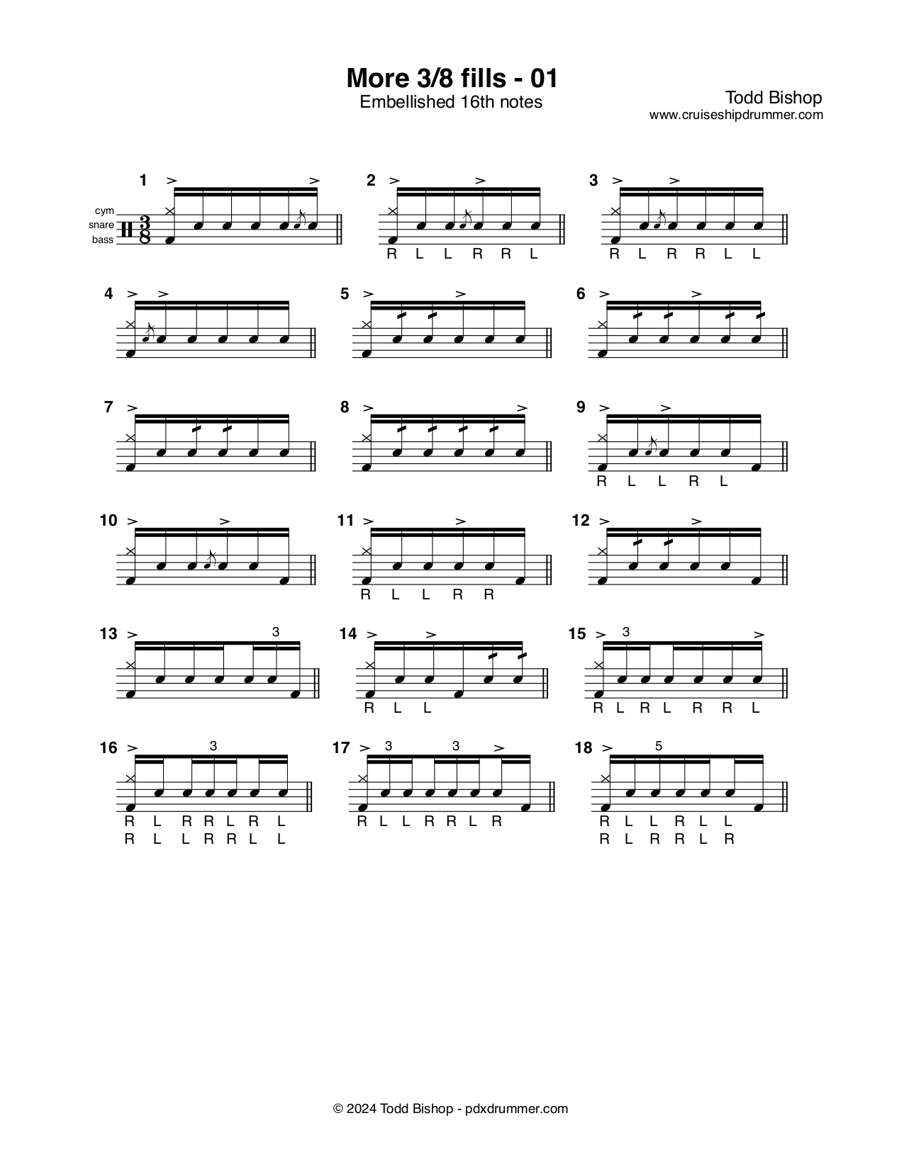 More 3/8 Fills – 01 – Cruise Ship Drummer! with Rossy Printable Drum Music