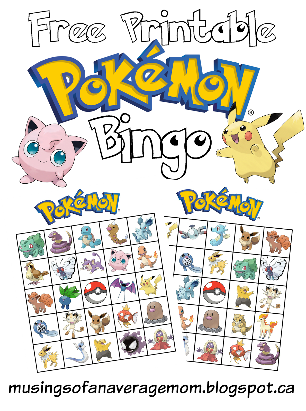 Musings Of An Average Mom: Pokemon Bingo within Free Pokemon Bingo Printable