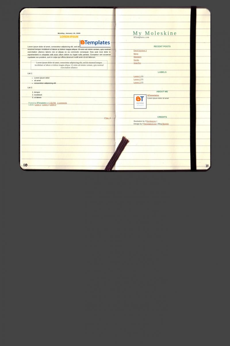 My Moleskine Blogger Template - Btemplates within Moleskine Com Templates Free Contents