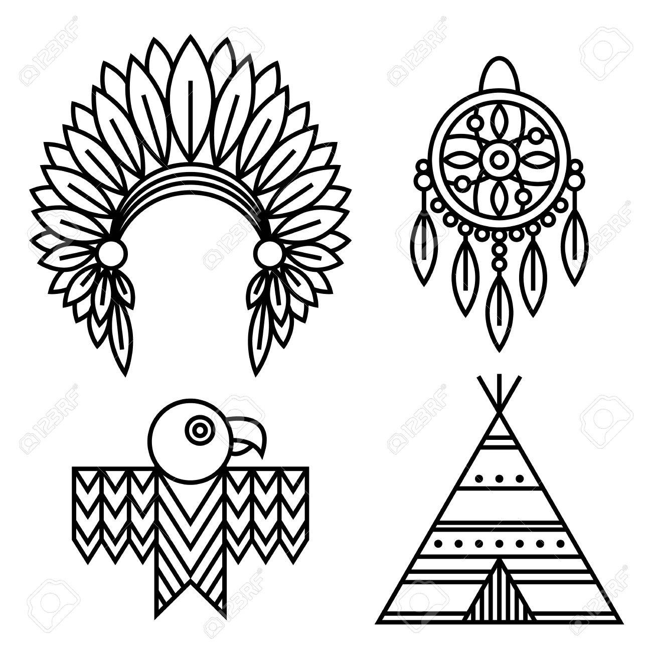 Native American Indians Icons Set Linear Style. Tribal Symbols with regard to Free Native American Symbols Printables
