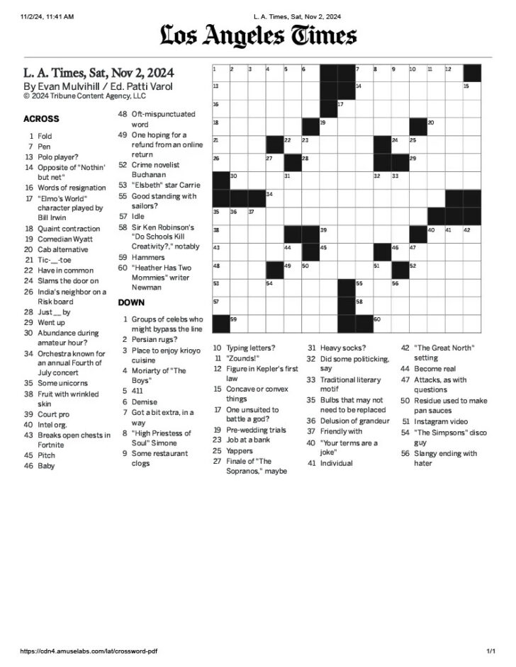 Free Printable La Times Crossword Free Printable La Times Crossword