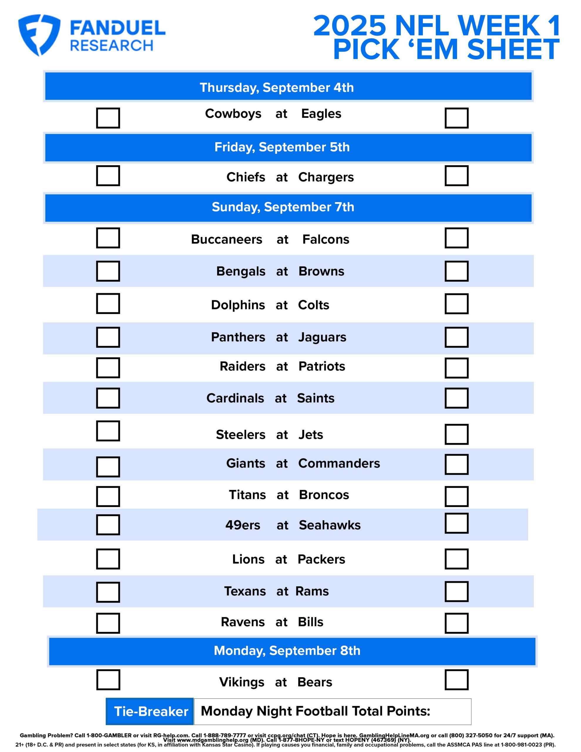 Nfl Week 1 Pick &amp;#039;Em Sheet: Free Printable Schedule And Betting for Free Printable Nfl Weekly Schedule