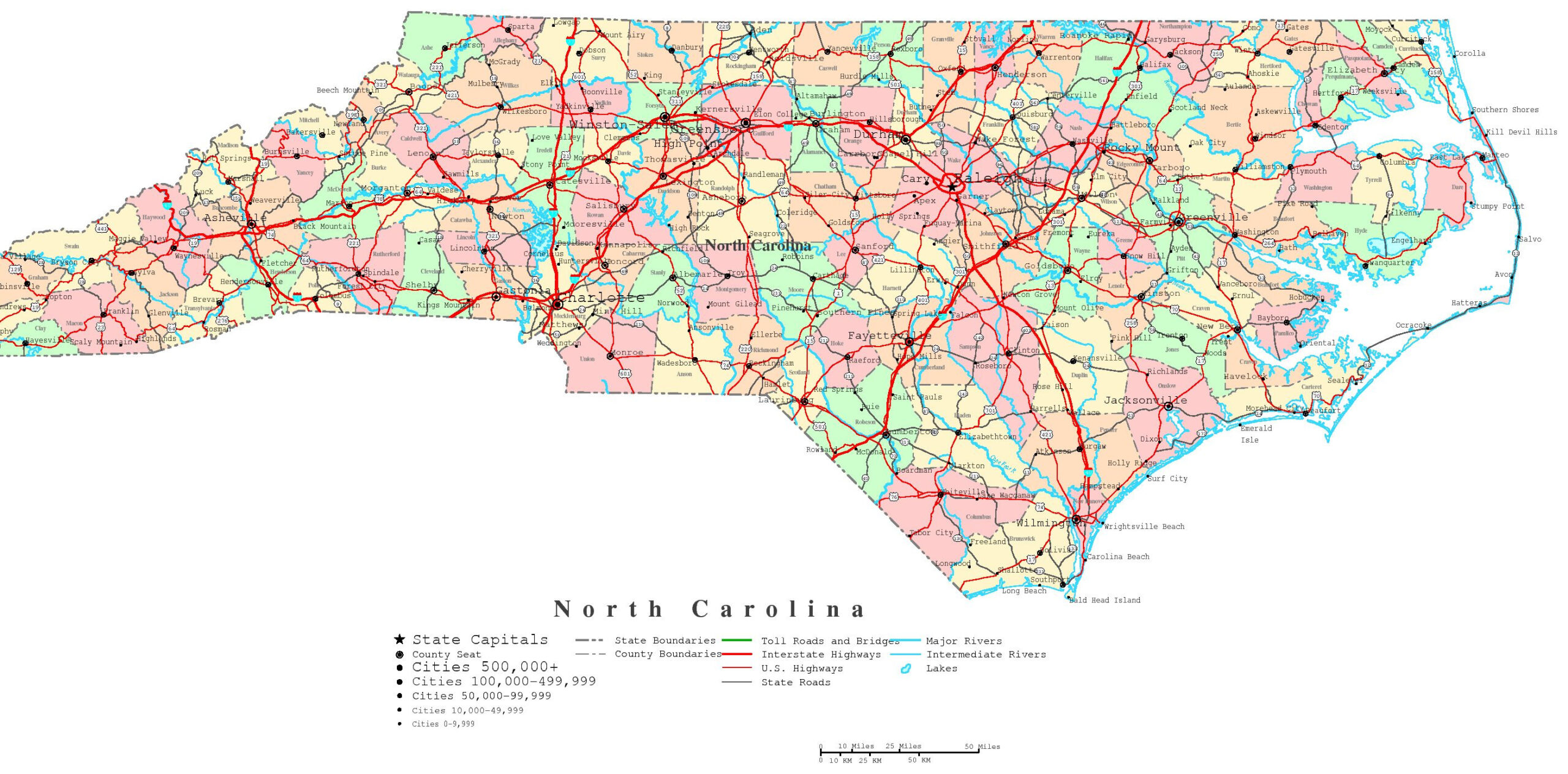North Carolina Printable Map within Free Printable North Carolina Map