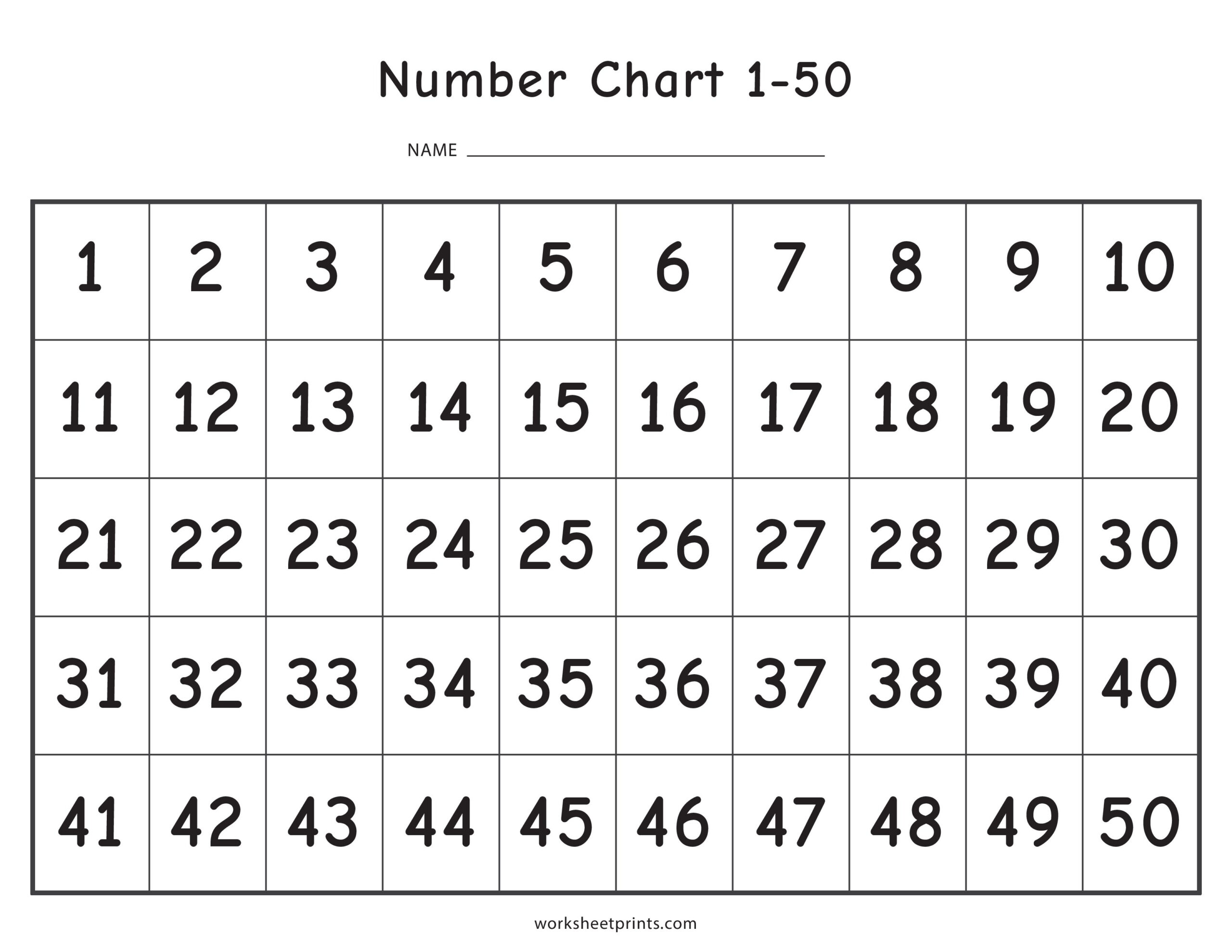 Number Charts 1-50 Printable Pdf in Free Large Printable Numbers 1-50 For White Elephant Game