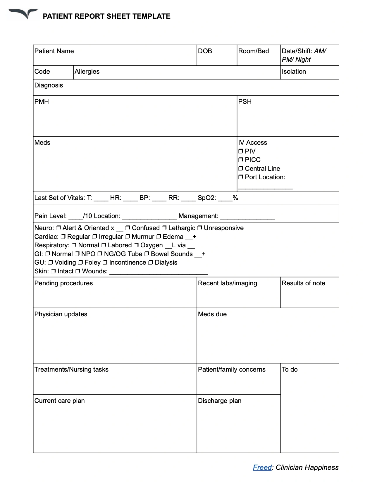 Nursing Report Sheet Template — Free Download within Free Nursing Report Sheet Template