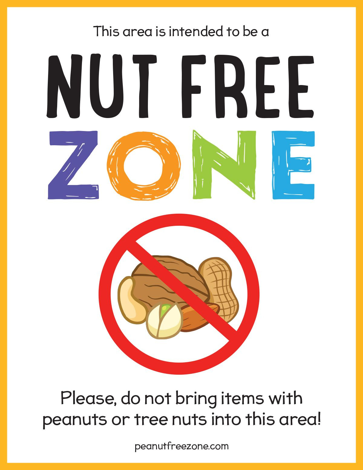 Nut Free Zone Poster, 8-1/2&amp;quot; X 11&amp;quot; in Peanut Free Signs Printable