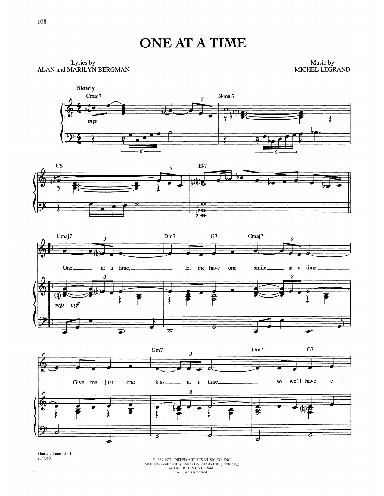 One At A Timealan And Marilyn Bergman And Michel Legrand Sheet regarding Free Printable Sheet Music One Day At At A Time