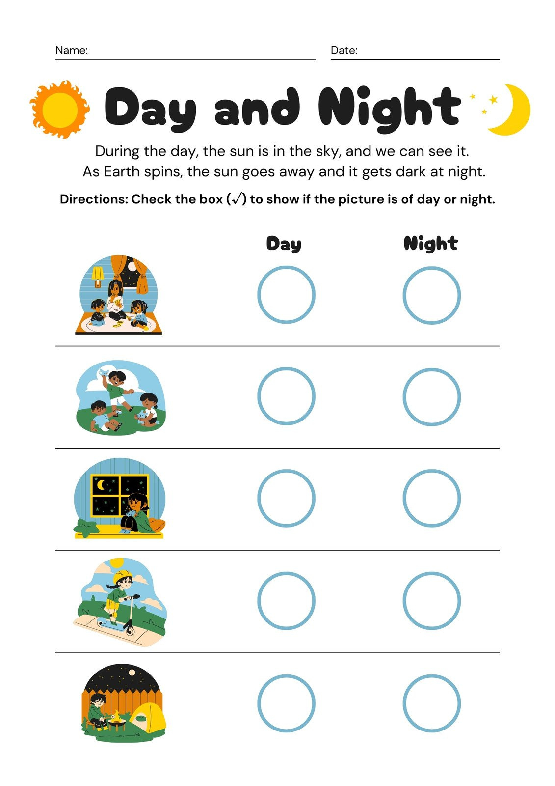 Page 3 - Free Editable Kindergarten Worksheets | Canva pertaining to Free Printable Day and Night Worksheets