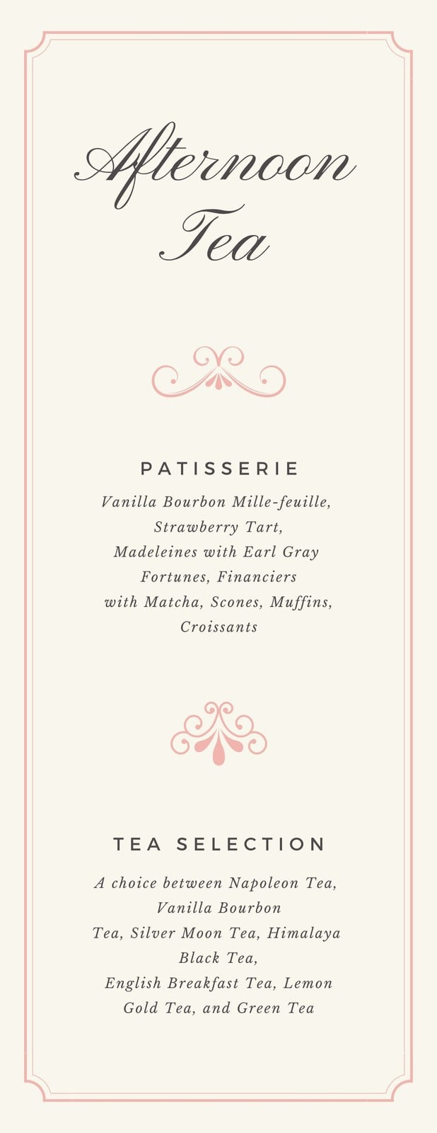 Page 3 - Free Printable And Customizable Fancy Menu Templates | Canva within Free Afternoon Tea Menu Template