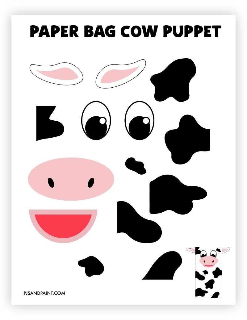Paper Bag Cow Puppet Craft - With Free Printable Template with Free Printable Paper Bag Puppets