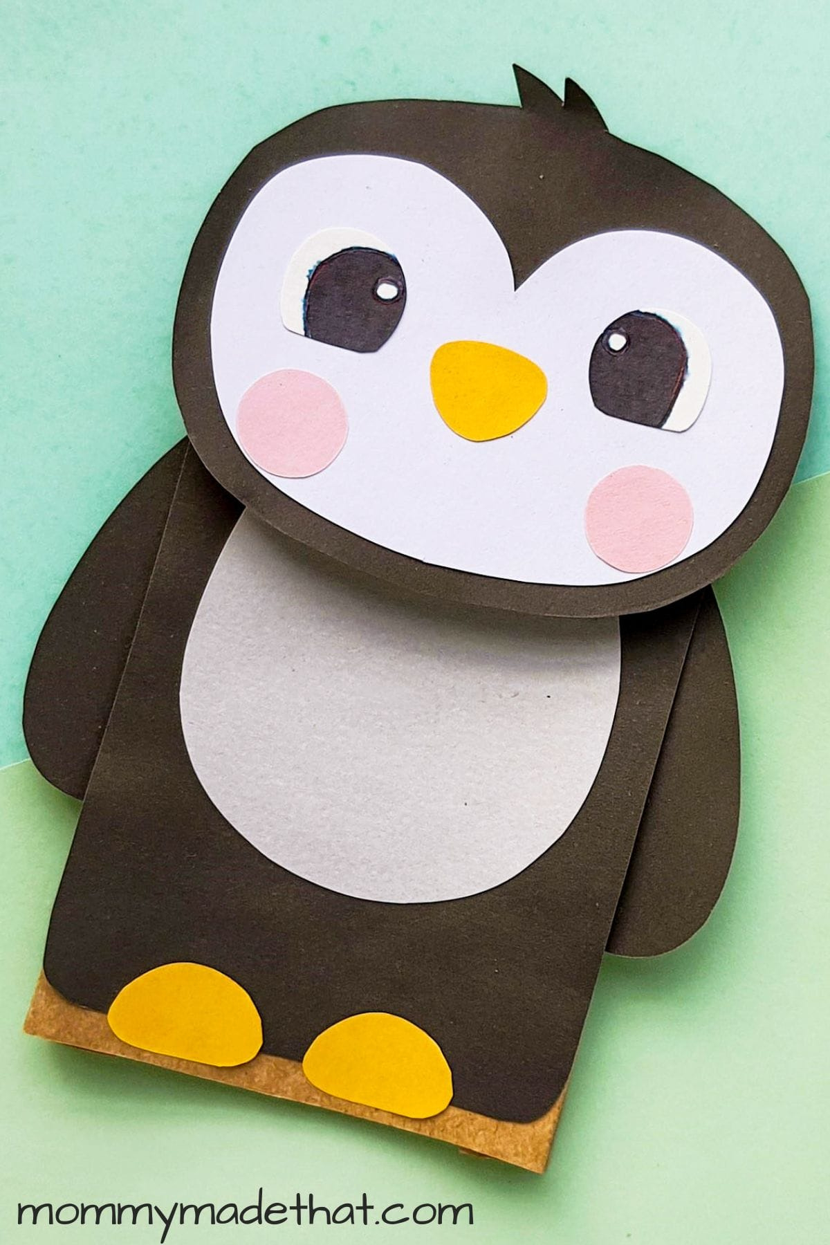 Paper Bag Penguin Craft (With Free Printable Puppet Template) regarding Free Printable Paper Bag Puppets
