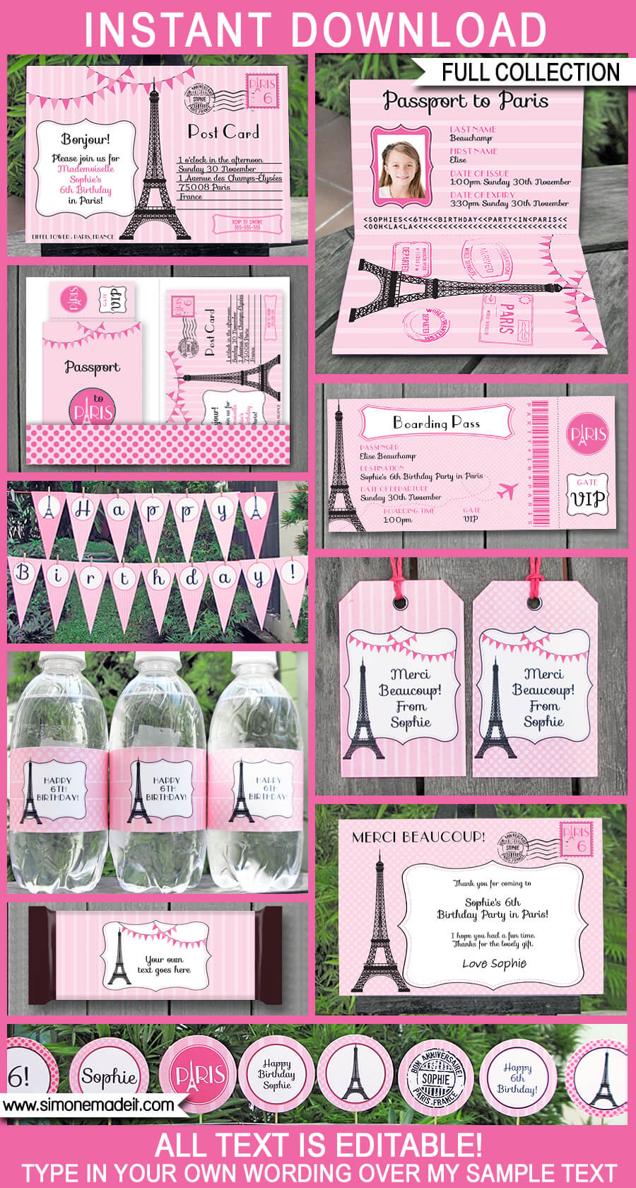 paris party printables invitations decorations pink in paris themed free printables Paris Party Printables, Invitations & Decorations - Pink in Paris Themed Free Printables