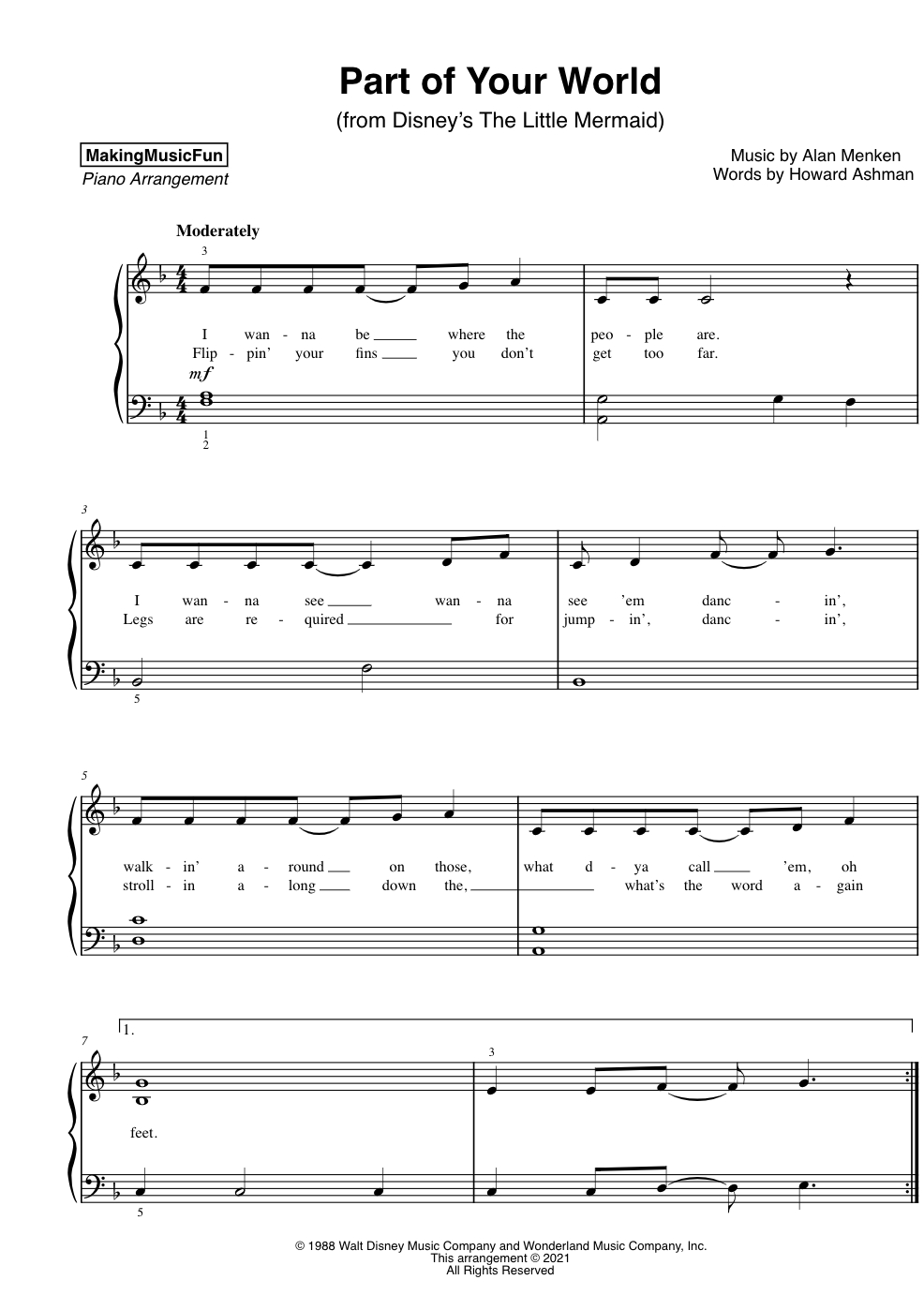 Part Of Your World – Easy Piano Sheet Music + Free Piano Lesson within Free Printable Disney Piano Music