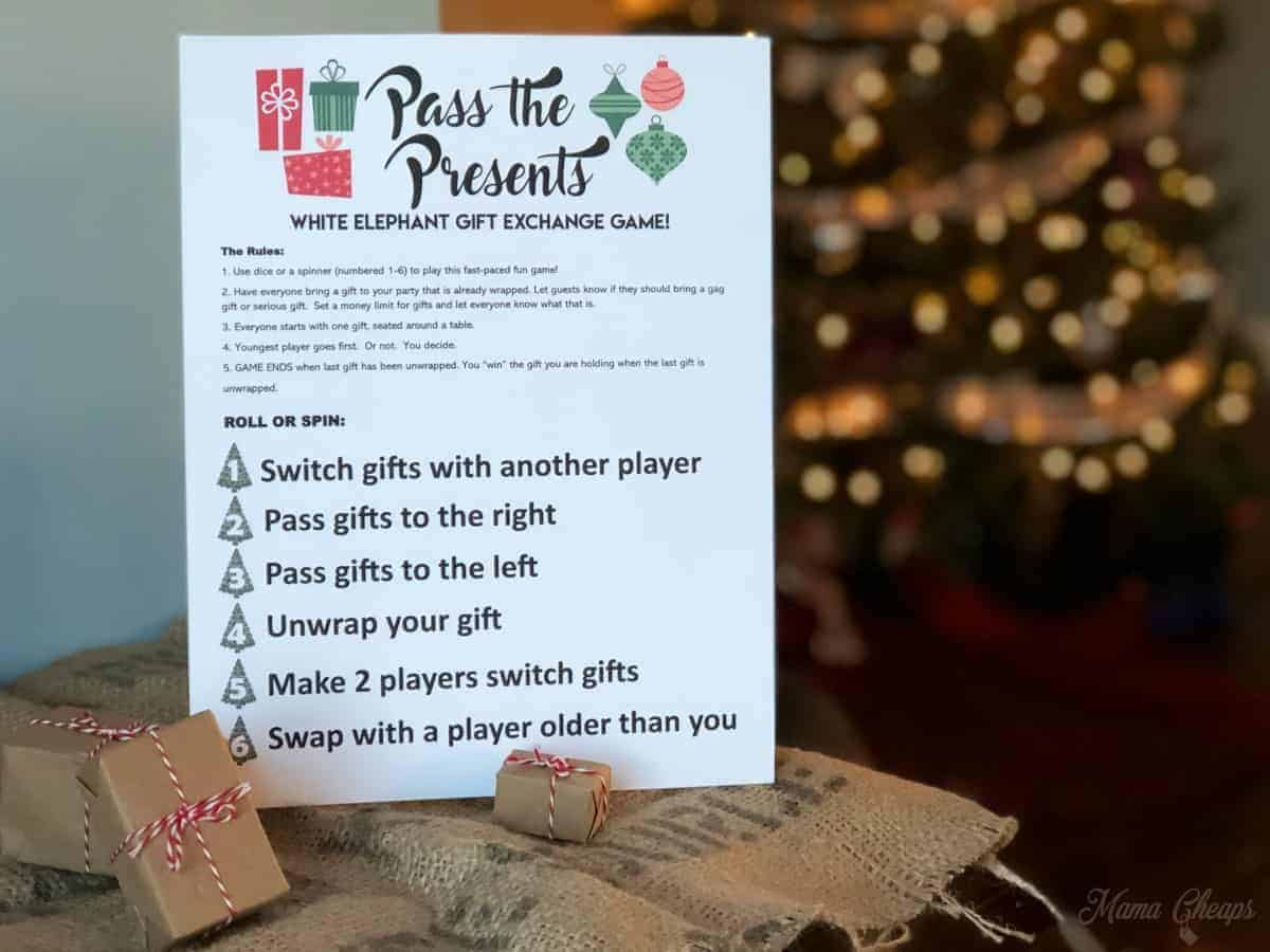 Pass The Presents White Elephant Gift Exchange Game Free Printable pertaining to White Elephant Number Picker Printable
