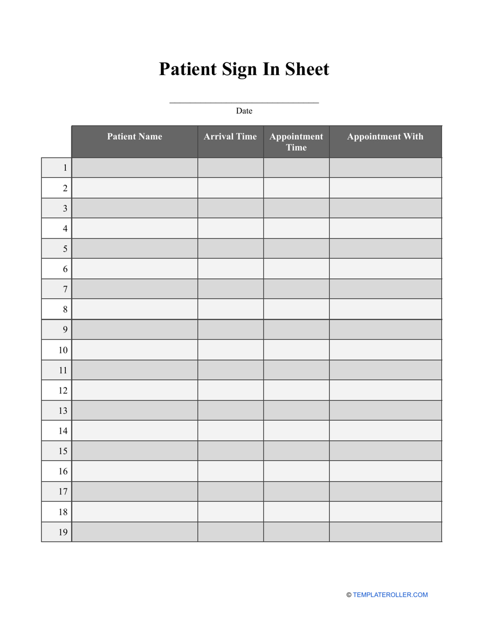 Patient Sign In Sheet Template Download Printable Pdf | Templateroller with Free Printable Doctor Office Sign In Sheets