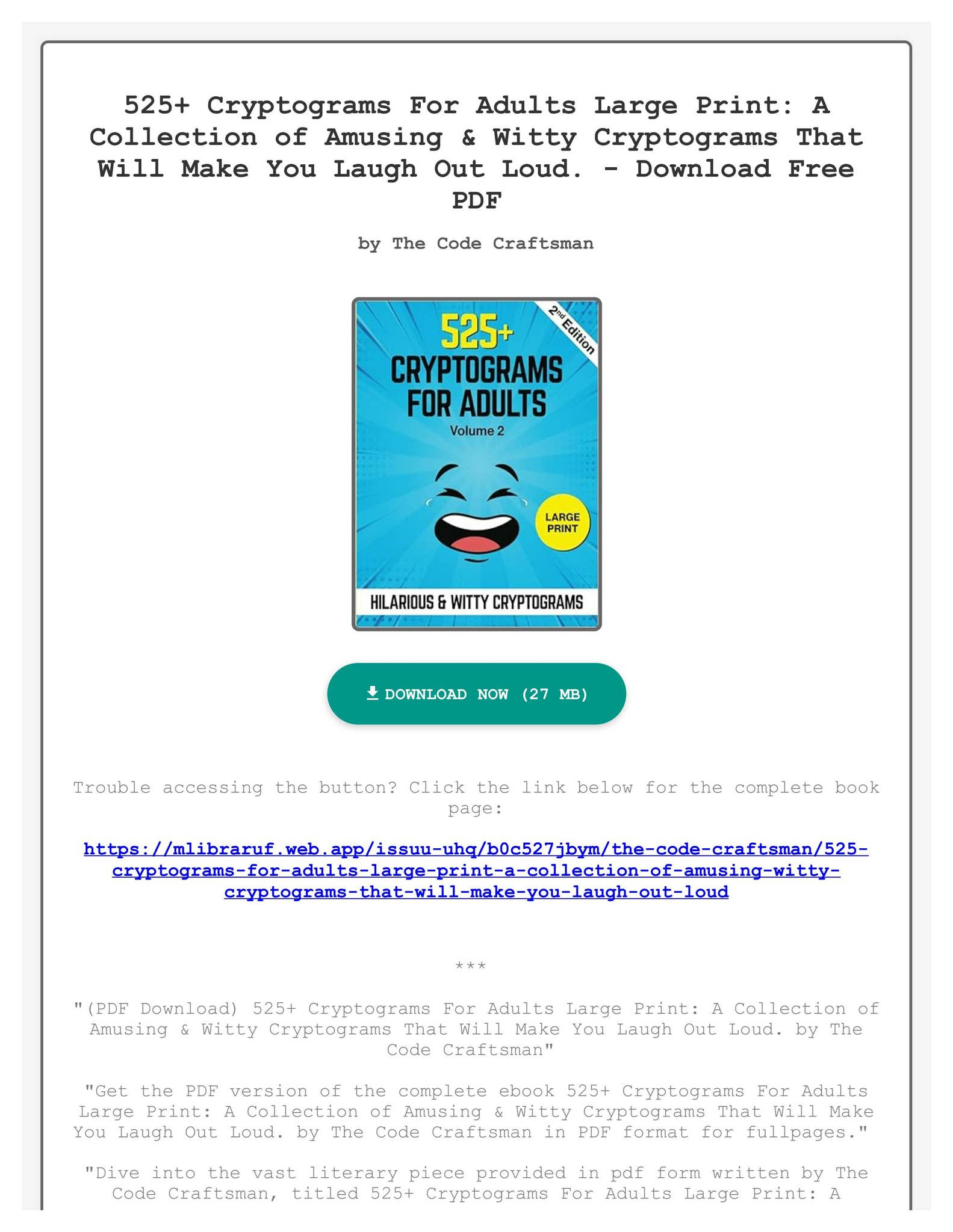 Pdf Download) 525+ Cryptograms For Adults Large Print: A throughout Free Printable Adult Cryptograms