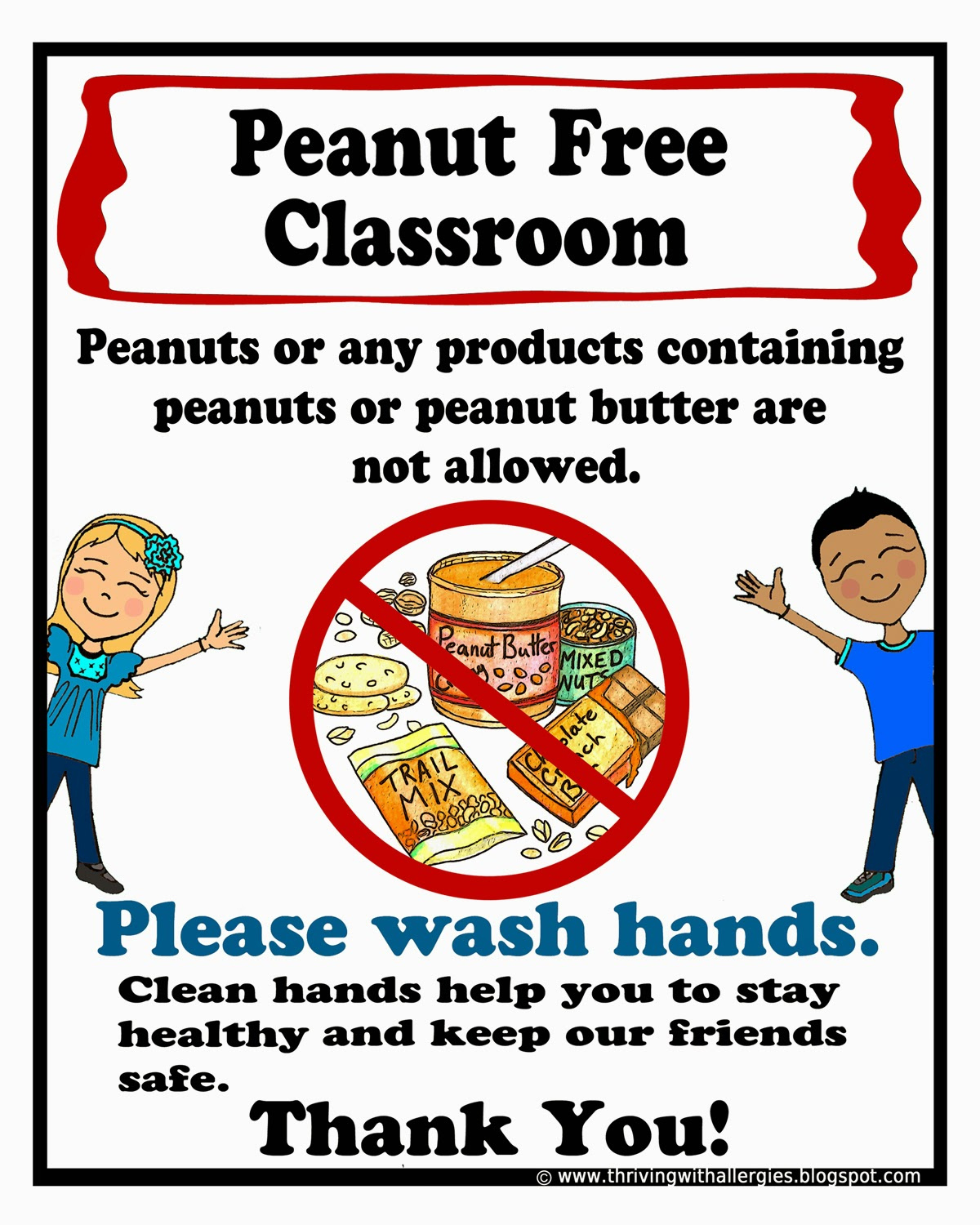 Peanut Tree-Nut Free Classroom Poster for Peanut Free Signs Printable
