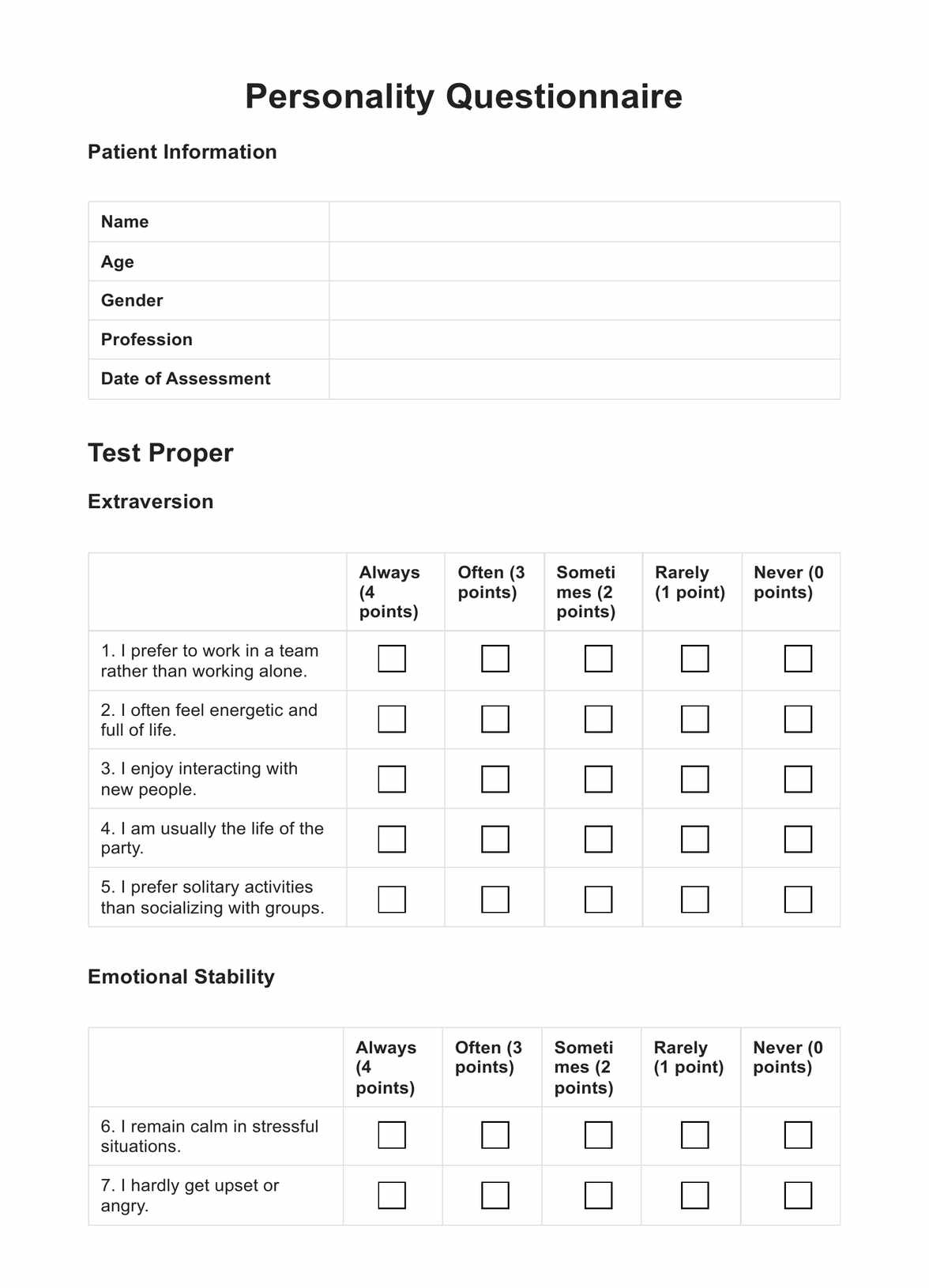 Personality Questionnaire with Free Printable Personality Tests For Team Building