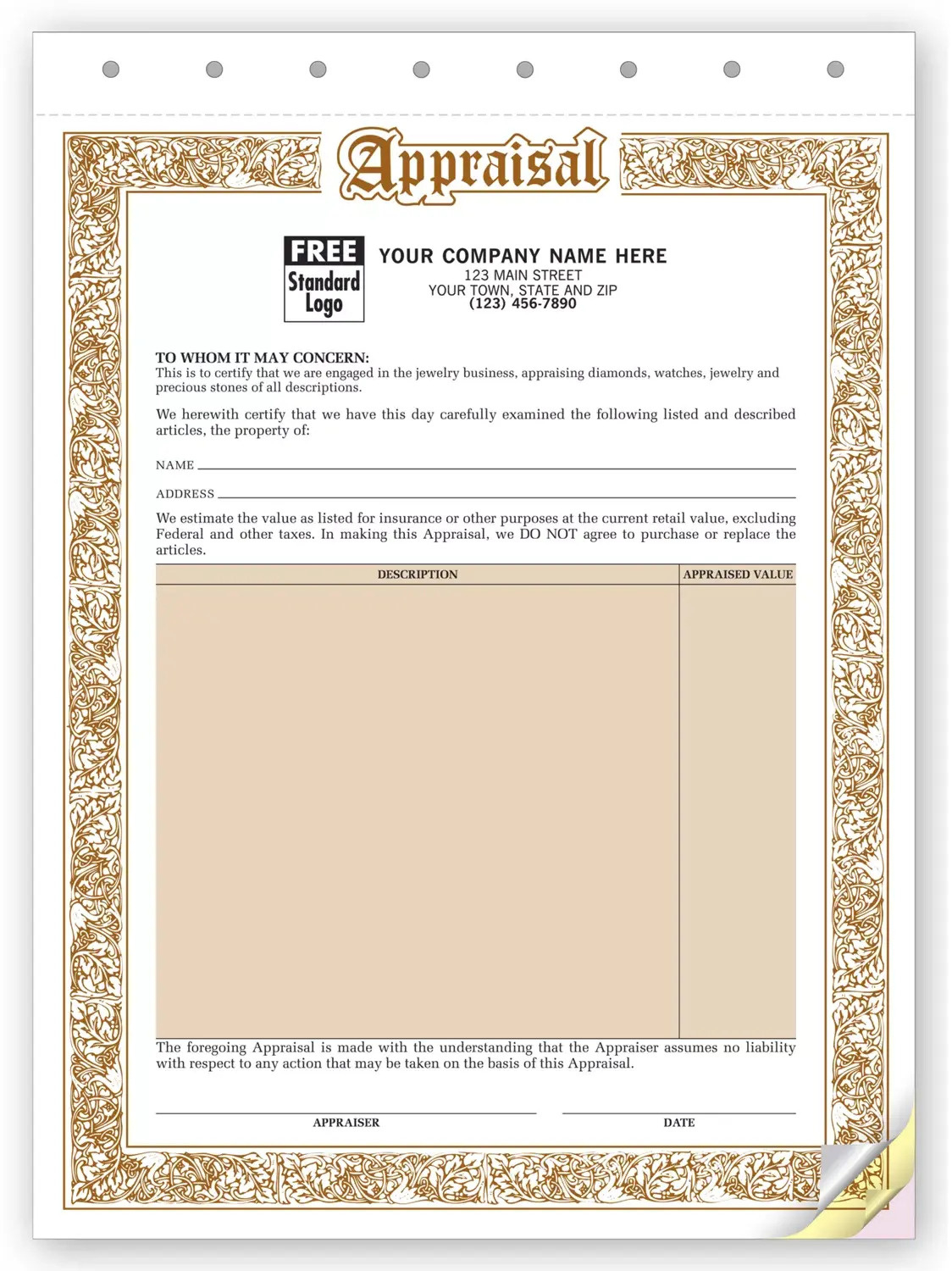 Personalized Jewelry Appraisal Forms with Free Printable Jewelry Appraisal Form