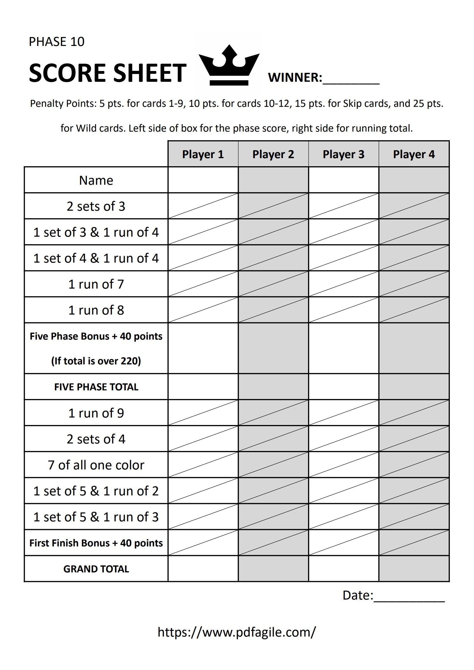 Phase 10 Scoresheet Template | Pdf Agile intended for Free Printable Phase 10 Card Game Score Sheet