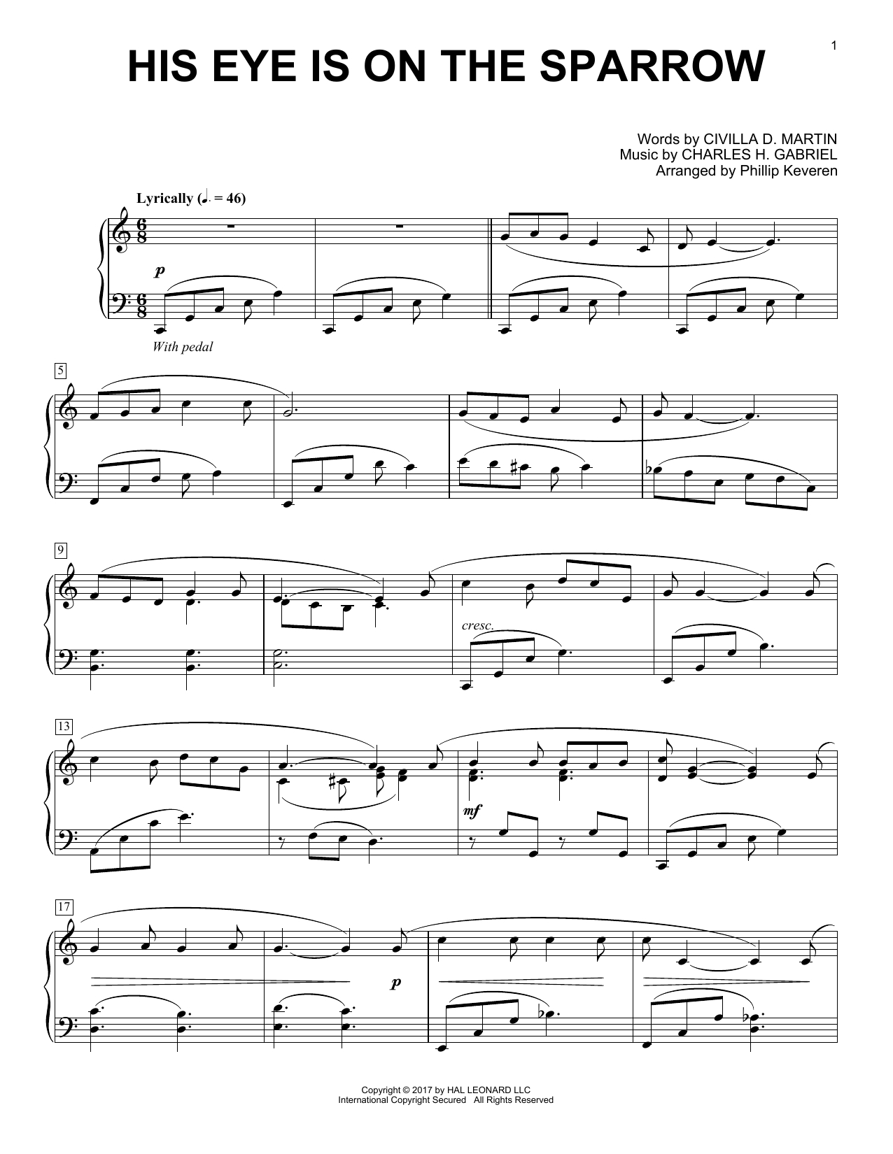 Phillip Keveren - His Eye Is On The Sparrow Sheet Music regarding His Eye Is on the Sparrow Free Printable Sheet Music