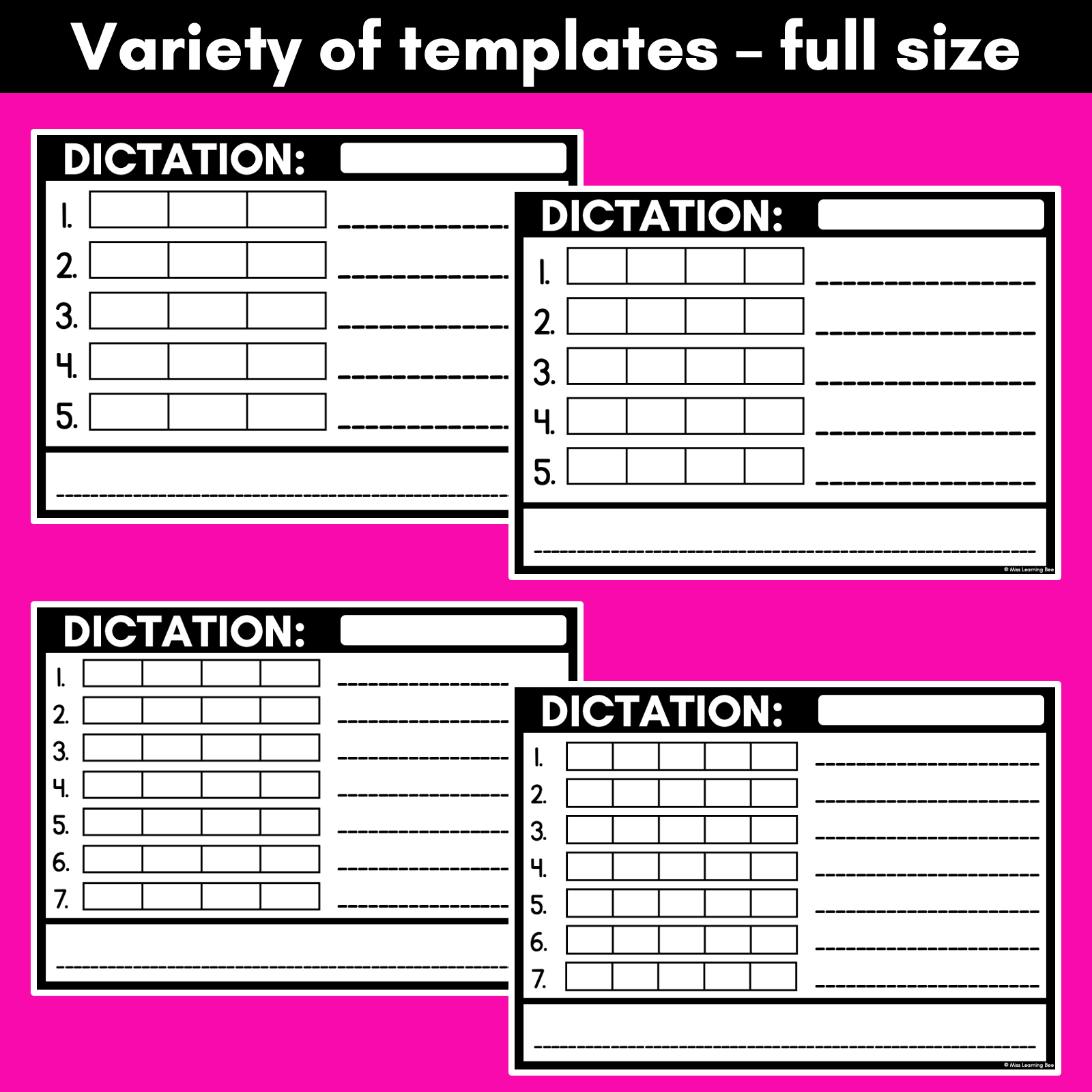 Phonics Dictation Templates - Mrs Learning Bee within Dictation Templates Free