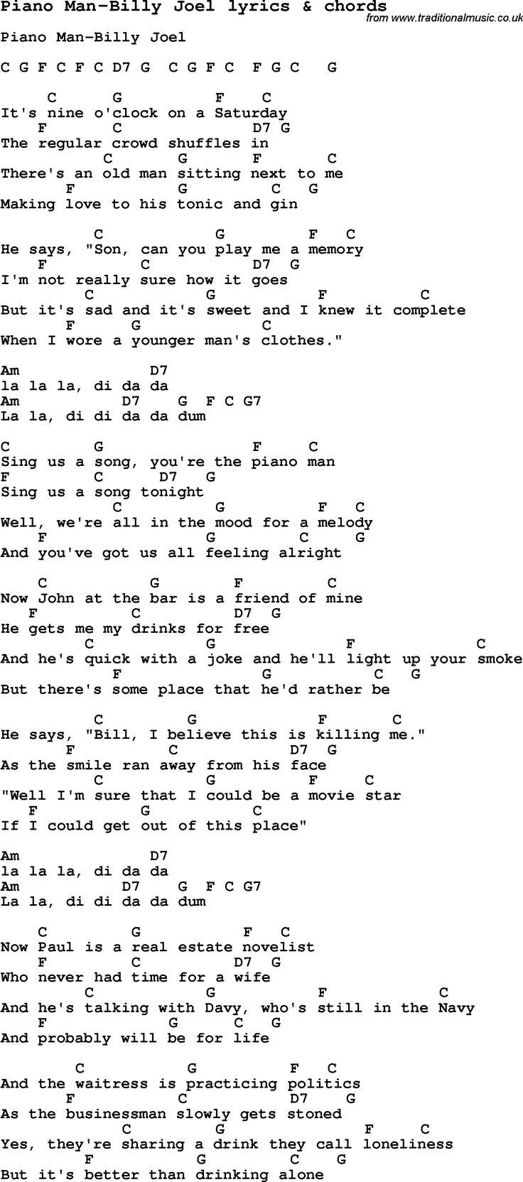 piano man lyrics and chords ukulele songs guitar chords and lyrics intended for free printable music chords and lyrics Piano Man | Lyrics And Chords, Ukulele Songs, Guitar Chords And Lyrics intended for Free Printable Music Chords And Lyrics