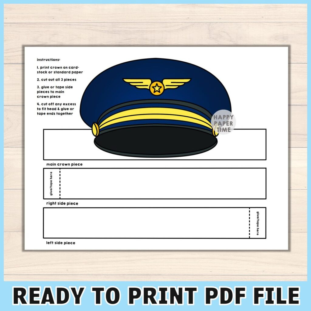 Pilot Hat Costume Printable Headband Craft Activity Kids regarding Free Pilot Hat Printable