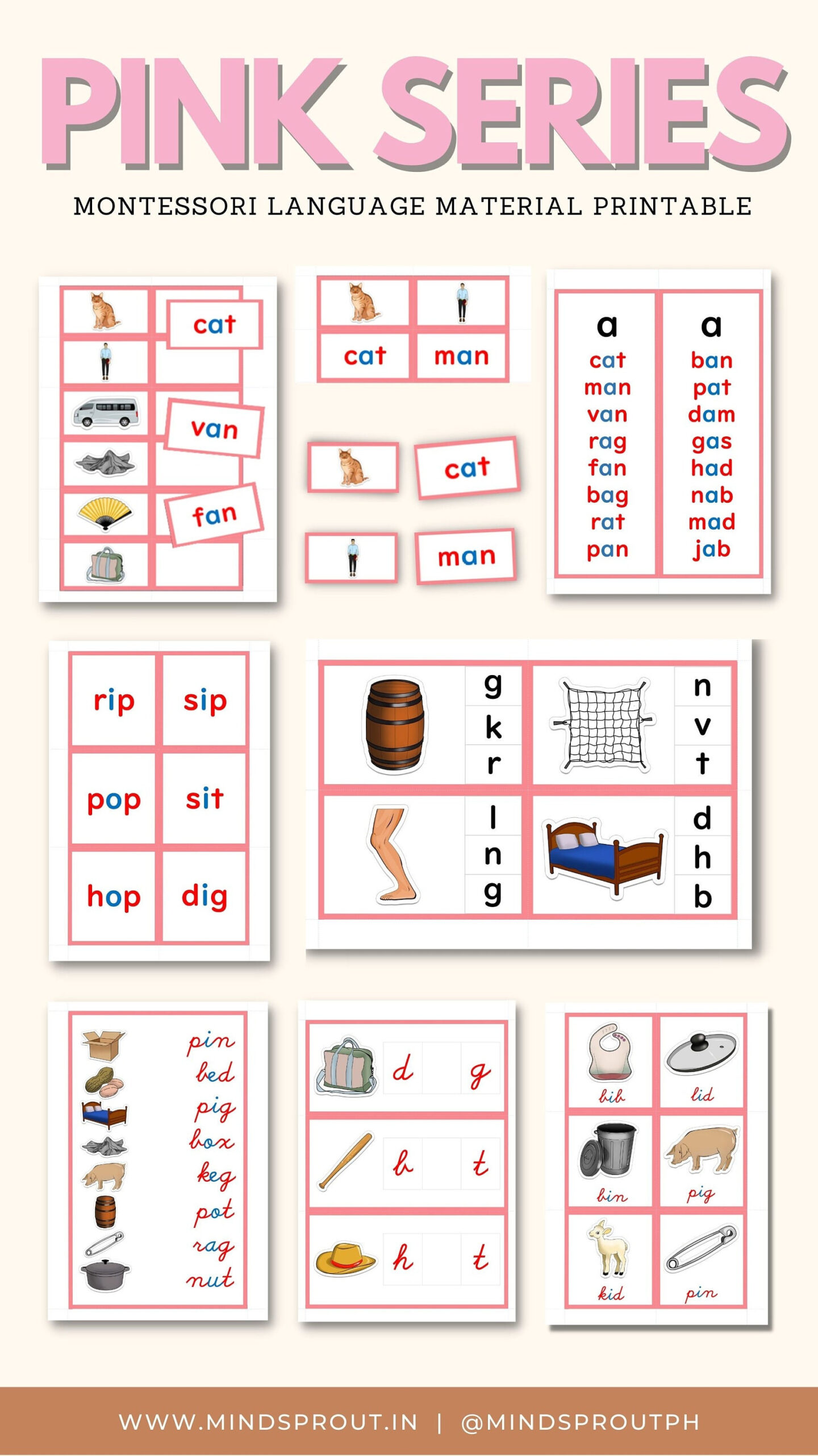 Pink Language Series Pbg Montessori Language Reading System Cvc in Free Montessori Pink Series Printable