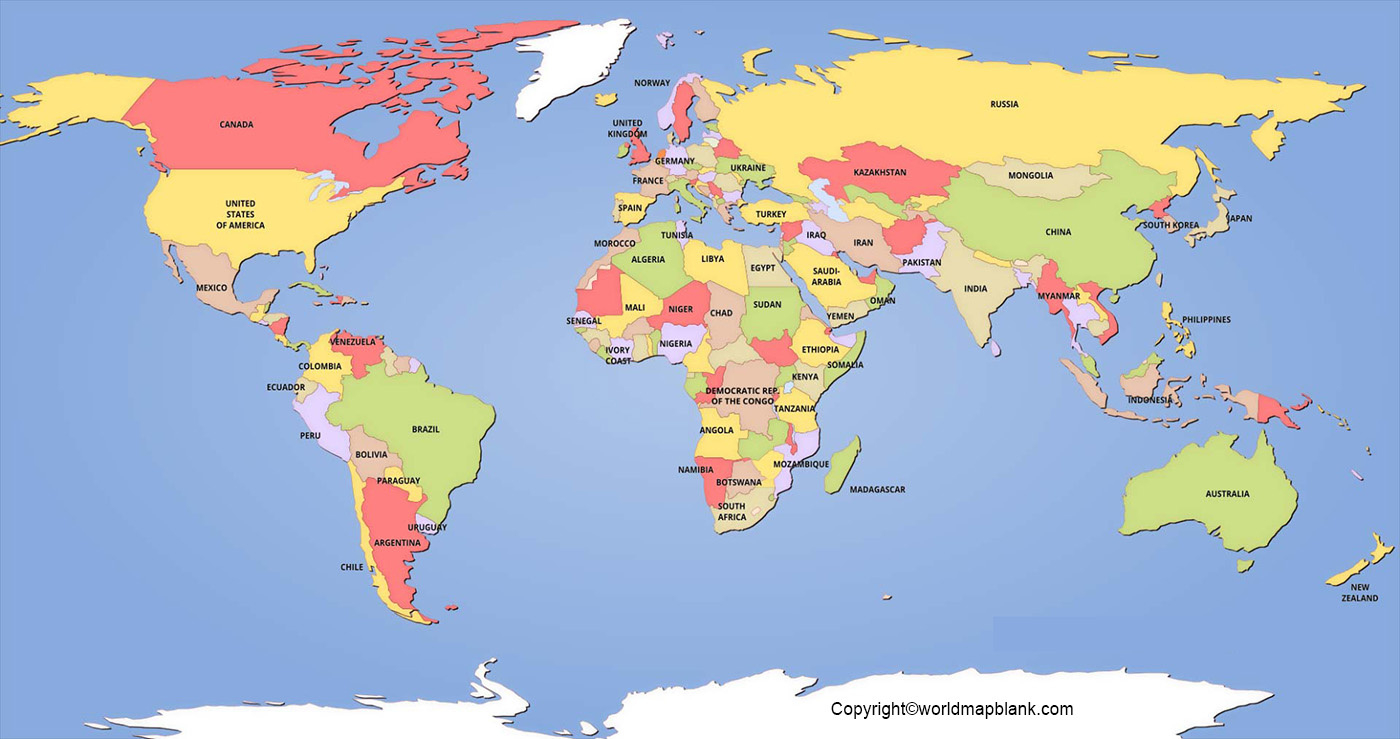 Political World Map – Printable Map Of The World [Pdf] for A4 World Map Printable Free