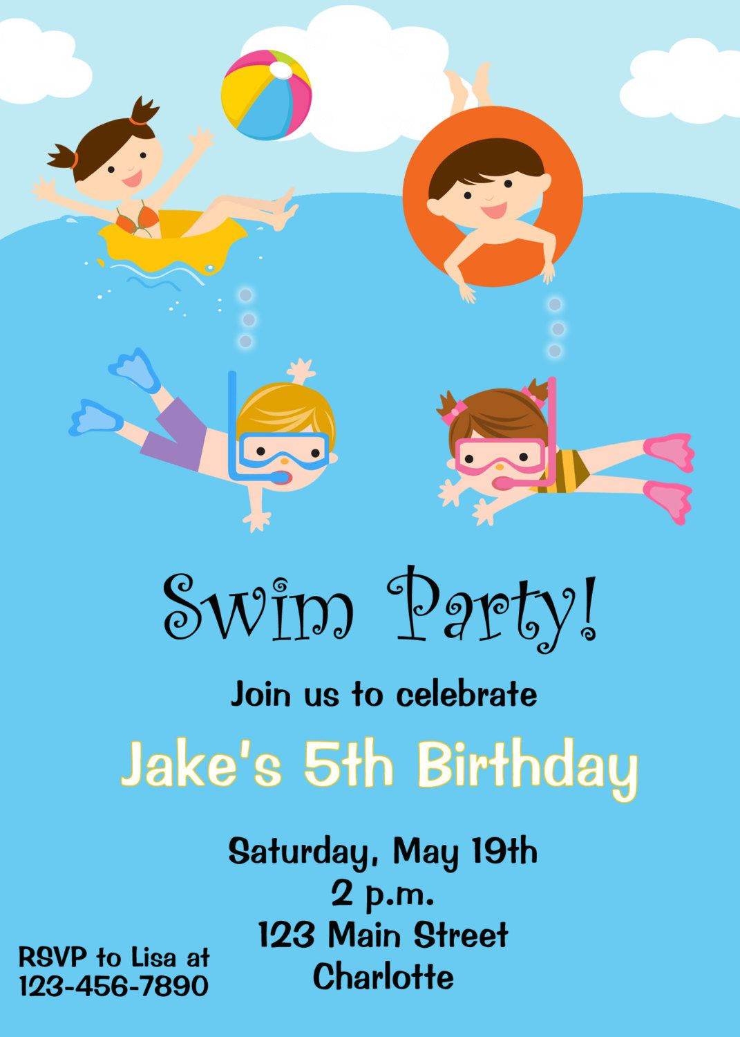 Pool Party Birthday Invitation Em Portugues - Pesquisa Google regarding Free Printable Swimming Pool Birthday Party Invitations