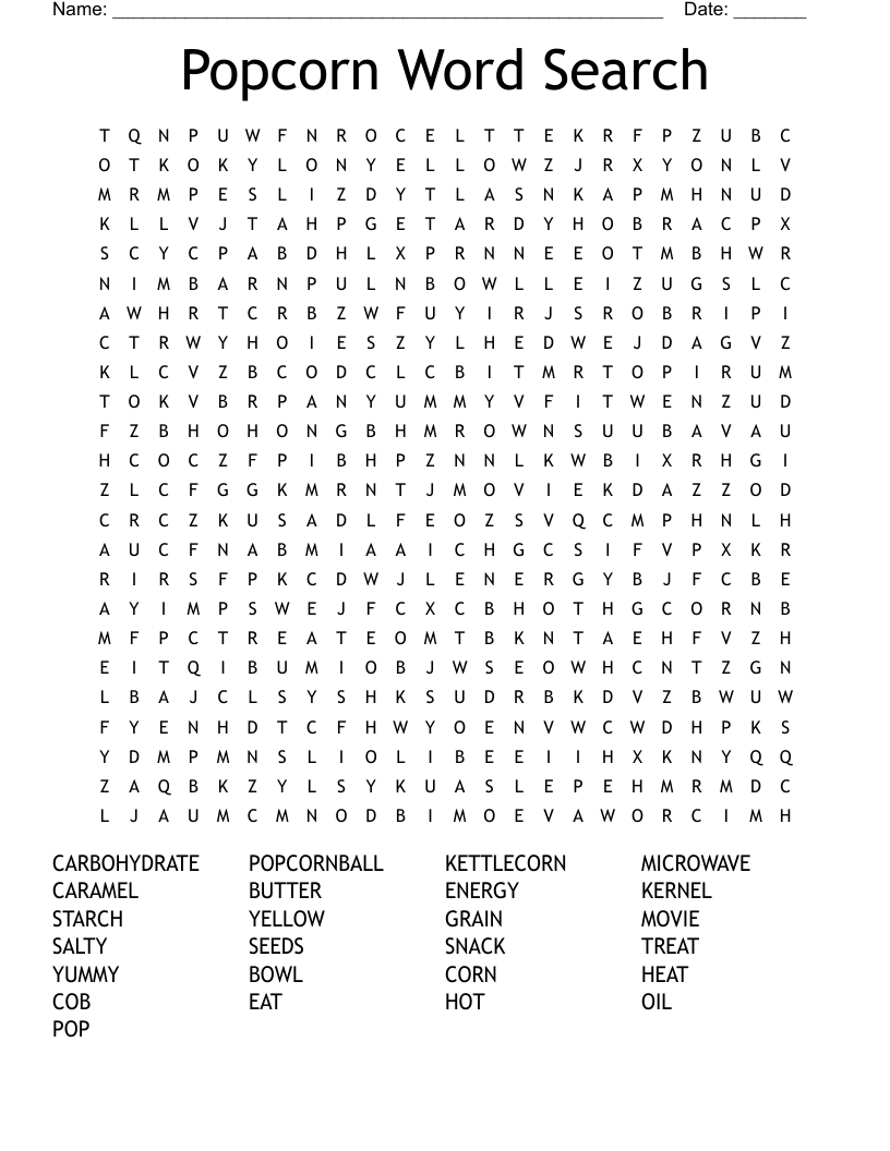 Popcorn Word Search - Wordmint for Free Printable Popcorn Words