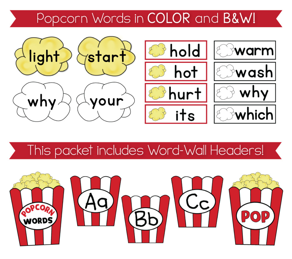 Popcorn Words - Pop! - The Teacher Wife regarding Free Printable Popcorn Words