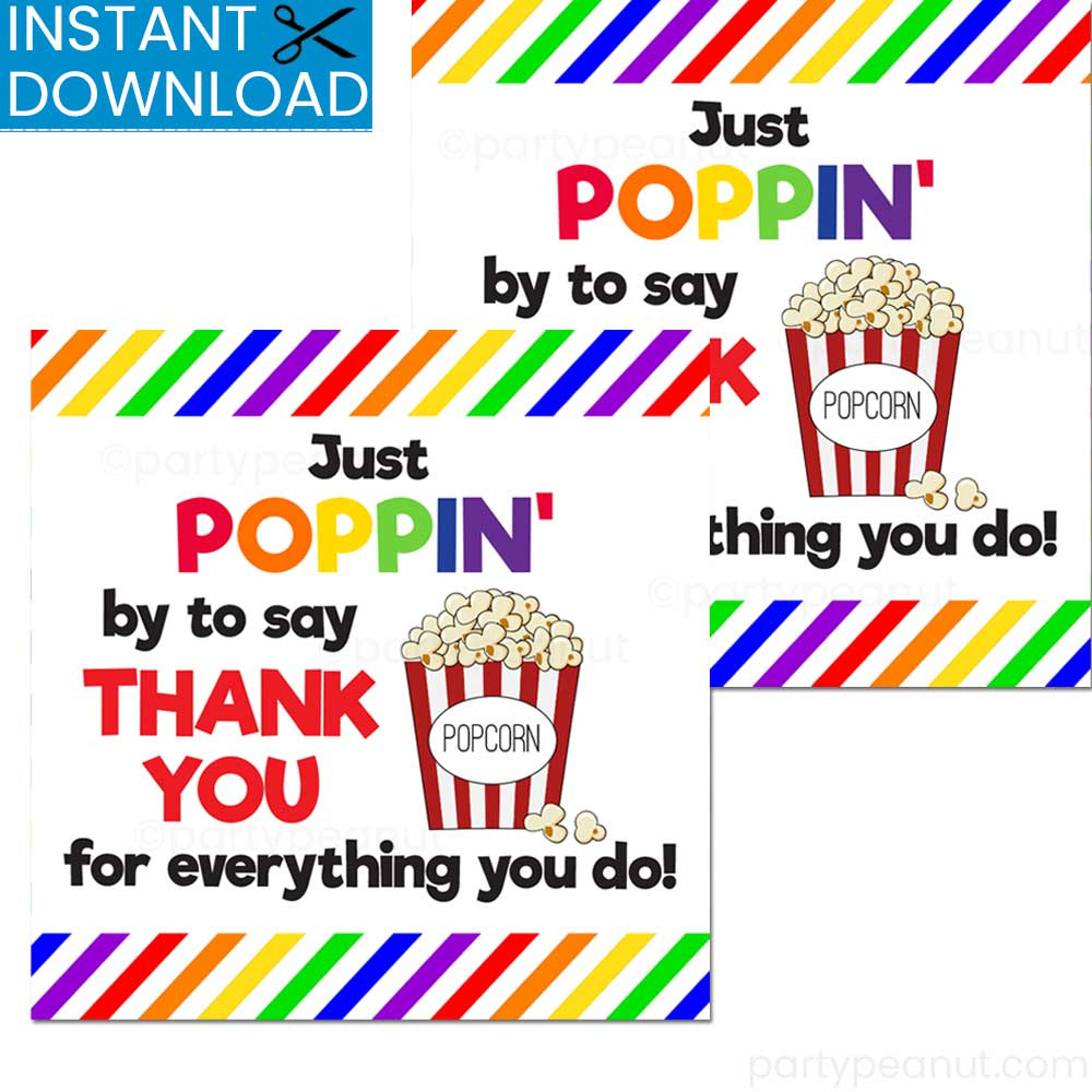 Poppinto Say Thank You Tags - Party Peanut in Just Popping By To Say Thanks Free Printable